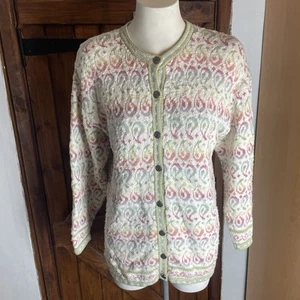Tulchan Womens White Cotton Knit Paisley Long Line Cardigan Size M - Picture 1 of 6