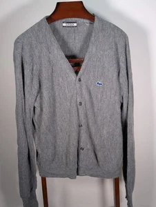 IZOD LACOSTE Sweater Cardigan Large Vtg Orlon Grandpa V Neck Button Down Gray - Picture 1 of 9