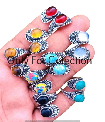 Lote de anillos ajustables enchapados en plata de ley 925 con piedras preciosas de opalita y mezcla joyas Foto 1 de 4