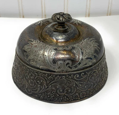 Антикварная серебряная тарелка с цветочной гравировкой с круглой крышкой для масляного блюда диаметром всего 5,5 дюйма - Изображение 1 из 2