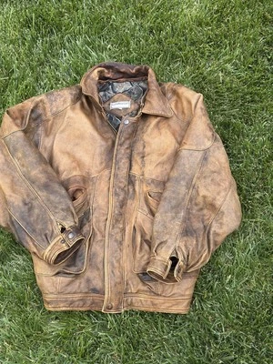 Vintage Leather Parka Coat Men Jacket Brown Worn In 80s / 90s Outerwear Overcoat - Image 1 of 4