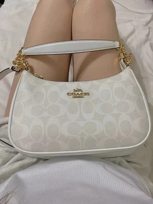 NEW C.OACH White CA548 Teri Shoulder Bag In Leather Coated Canvas Glacier 01 - Image 1 of 4