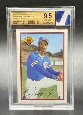 1989 年 Bowman #220 KEN GRIFFEY JR. RC BGS 9.5 GEM 状况完好 1989 年 GU 贴片名牌 — 第 1/2 张图片