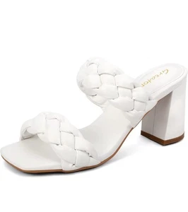 Greatonu Women's Braided Heeled Sandals Square Open Toe Summer Heels Slip On 10 - Picture 1 of 5