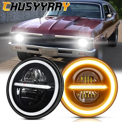 Par de faros LED redondos de 7 pulgadas haz alto/bajo aptos para Chevrolet Chevy II/Nova 1969-1978 Foto 1 de 4