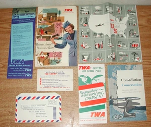 VINTAGE 1951 TWA AIRLINES PACKET WITH ENVELOPE, TWA US AIR ROUTE MAP & BROCHURES - Picture 1 of 12