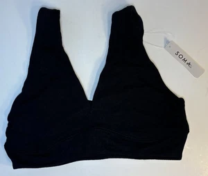 Soma Rib Knit Sleep Bralette Bra Black Medium NWT - Picture 1 of 3