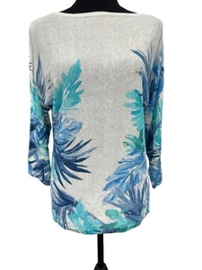 Lauren Ralph Lauren Women SZ Med Linen Blend Sweater Blue Tropical Cruise - Picture 1 of 7