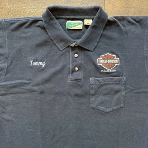 Vintage Mens XL Black Harley Davidson Dealer Staff Employee Tommy Polo Shirt - Picture 1 of 7