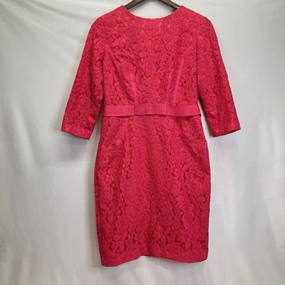 Vestido lápiz forrado Taylor para mujer rosa con lazo de encaje 3/4 Slv hasta la rodilla talla 8 Foto 1 de 4