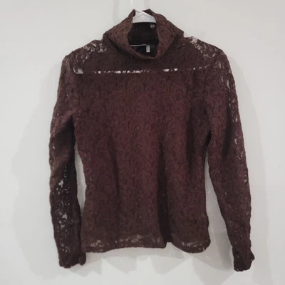 Top floral de encaje vintage Nicole Miller para mujer pequeño marrón chocolate bosque hada  Foto 1 de 4