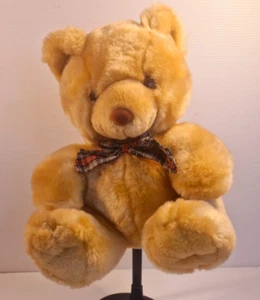Light Brown Teddy Bear with Tartan Bow Plush Toy 22cm Cuddly Soft - Bild 1 von 6