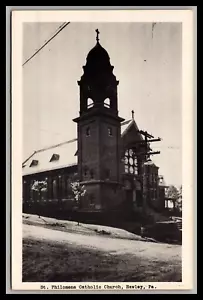 TARJETA DE SAN PHILOMENA IGLESIA CATÓLICA HAWLEY PENNSYLVNIA FAIRBANKS TARJETA WB FOTO REAL - Imagen 1 de 2