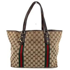 GUCCI Sherry Line Tote Bag Shoulder Bag GG Canvas Charm Brown Authentic 139260 - Picture 1 of 18