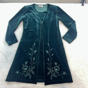 Dawn Joy Velvet Layered Embroidered Dress Womans Sz 10P Green 80s Whimsygoth - Picture 1 of 14