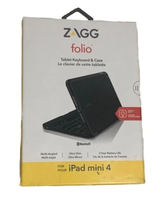 ZAGG Black Folio Case Hinged with Backlit Bluetooth Keyboard for iPad Mini 4 New - Image 1 of 3