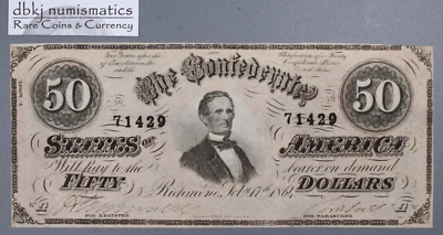 1864 - T-66 - $50 Confederate States of America  CSA - CU - Crisp Unc dbkjA - Image 1 of 3