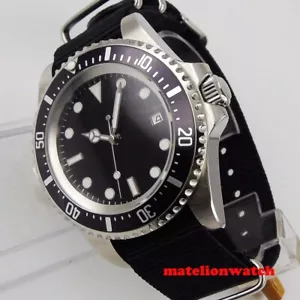 42mm Automatic movement Men's Watch Black Sterile Dial Date luminous Nylon strap - Picture 1 of 6