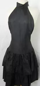 Abito a strati vintage anni 70 nero taffetà vita bassa collo maniche tg 11/12 - Foto 1 di 7