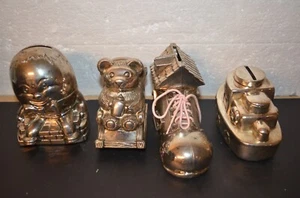 LOT OF 4 ELEGANCE SILVER PLATED PIGGY BANK HUMPTY DUMPTY TUG BOAT BEAR SHOE - Picture 1 of 12