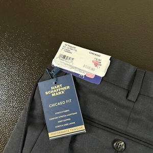 Hart Schaffner Marx Dress Pants UNHEMMED Slacks Navy/Gray Mens 44R NWT $125 - Picture 1 of 9