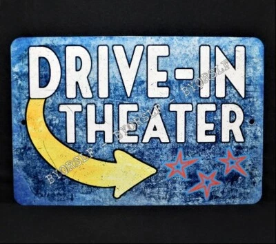 Metal Sign DRIVE IN THEATER theatre movie house cinema motion picture film blue - Image 1 of 2