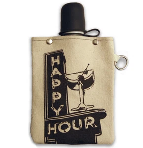 Happy Hour Canvas Liquor Canteen 8 oz Flask Foldable STEALTH TOTE  ABLE Concerts - Picture 1 of 3