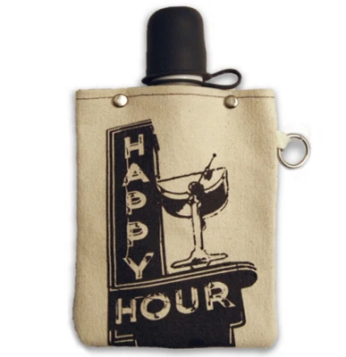 Happy Hour Canvas Liquor Canteen 8 oz Flask Foldable STEALTH TOTE  ABLE Concerts - Image 1 of 3