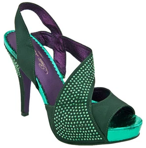 POETIC LICENCE GREEN SATIN SLINGBACK FORMAL PROM SHOES HEELS GEMS 6 - Picture 1 of 3