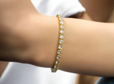 Pulseira cintilante de tênis de cristal de zircônia dourada joias da moda feminina Reino Unido - Imagem 1 de 4