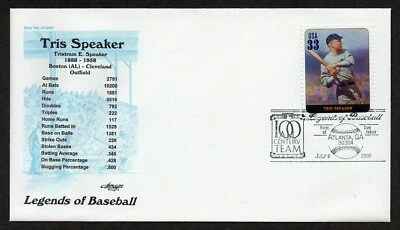 USA, SCOTT # 3408-L, ARTMASTER FDC COVER - BASEBALL LEGEND TRIS SPEAKER 2000 - Image 1 of 2