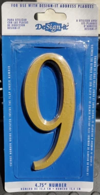 Placa/buzón de dirección premium No.9 - dorado/número latón satinado - 4,75" DeSign-It Foto 1 de 2