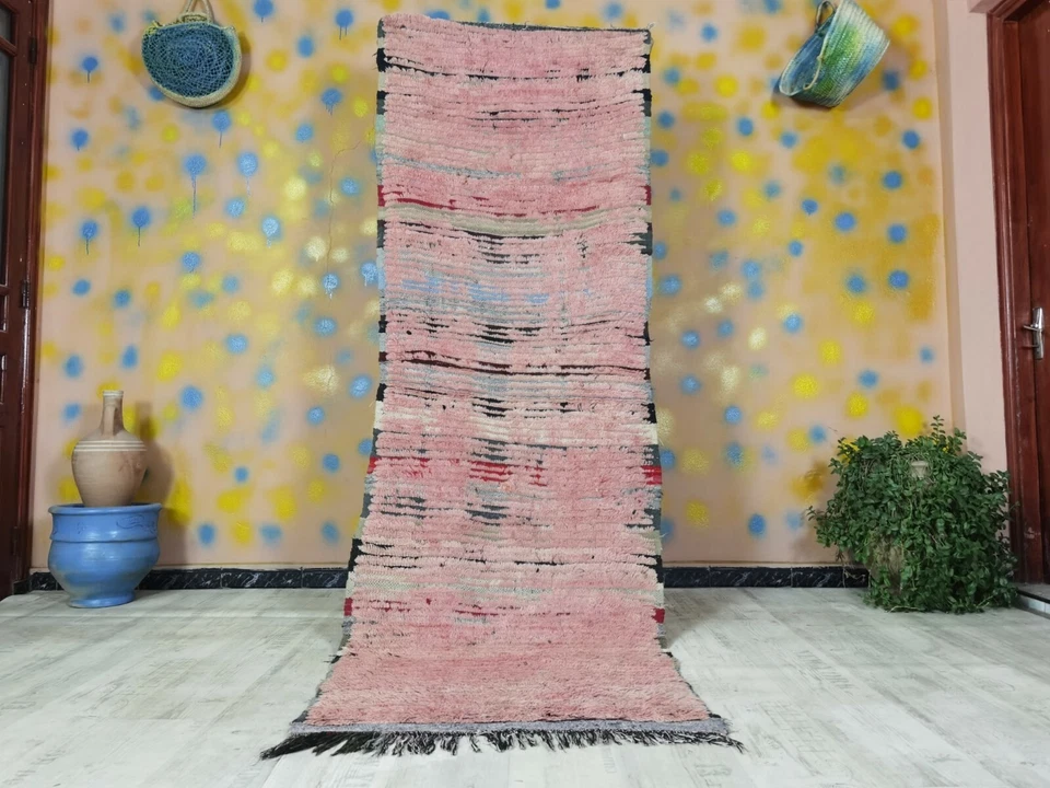 Bohemian Rug 2'1" x 8'4" Berber Moroccan Plain Old Wool Runner Muted Red Colours - Image 1 of 4