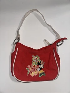 Disney Minnie Mouse Small Handbag Hawaiian Aloha Flowers Red Canvas Purse - Picture 1 of 15