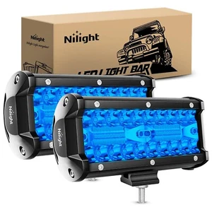 Nilight 6.5" LED Light Pod Blue Triple Row 2PCS 120W Flood Spot Combo Lights - Picture 1 of 9