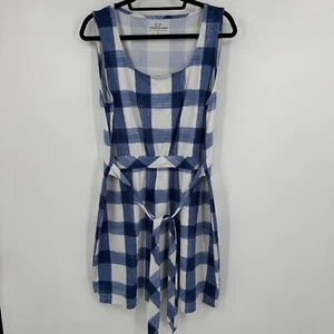 Vineyard Vines Shift Dress Women Large Blue White Plaid Picnic Stretch Tie Waist - Picture 1 of 10