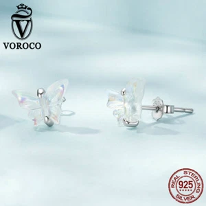 Voroco Plata Esterlina 925 Colorido Brillo Moño Tachuelas Pendientes Regalo - Imagen 1 de 12
