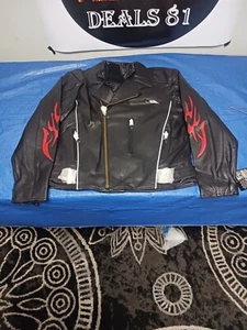 Mens Leather Motorcycle Racer Jacket With Flames - Picture 1 of 6