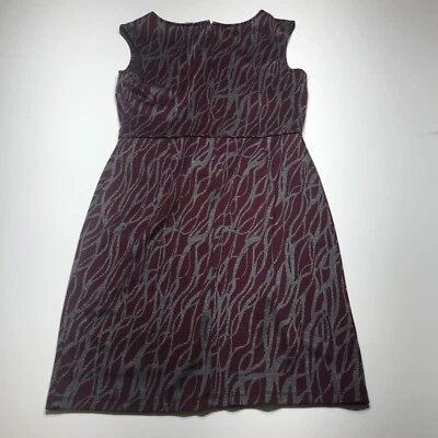 Ann Taylor Loft Dress Womens Size 4 Gray Maroon Knit Sheath Sleeveless Stretch - Image 1 of 4