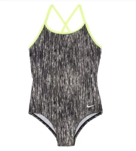 Nike Girls Big Crossback One Piece Swimsuit Black Size S 0672 - Picture 1 of 1
