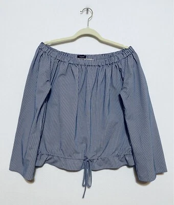 Top de mujer Theory azul medio Seersucker Odettah fuera del hombro manga larga  Foto 1 de 4