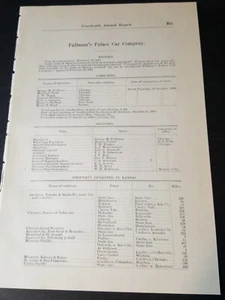 1896 train paper Pullman's Palace car company Railroad operated in Kansas - Picture 1 of 5