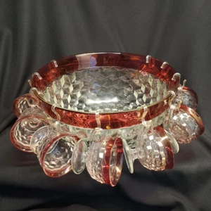 Vintage INDIANA GLASS WHITEHALL Ruby Red punch bowl with 10 footed pedestal cups - Picture 1 of 18