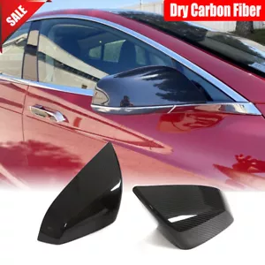Für Tesla Model S kariert 2021+ trocken Kohlefaser Seitenflügel Spiegel Abdeckung Kappe Add-On - Bild 1 von 12