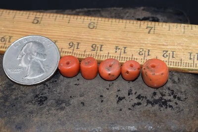 ANTIQUE UNDYED BEAD CORAL Mediterranean necklace Tibet momo Japanese salmon vtg - Image 1 of 4