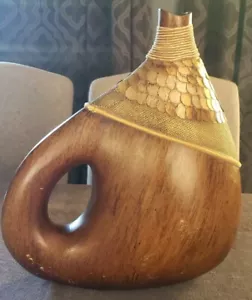 Metal Vase Multi Textured Handle Unique Decorative 14" Jug Canteen - Picture 1 of 10