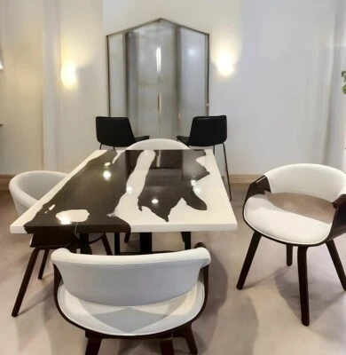 Black Walnut and White Epoxy Resin Luxury Table Top | Custom Handmade Dining Tab - Image 1 of 4