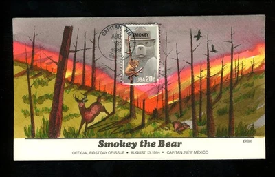 US FDC #2096 Collins Hand Painted HP 1984 NM Smokey Bear Prevent Forest Fires HC - Image 1 of 2