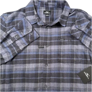 NEW O'Neill Redmond Mens Large Gray Blue Plaid Long Sleeve Button Down Shirt - Picture 1 of 9