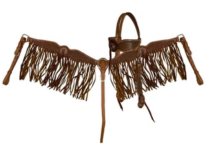 Showman Basketweave Fringe Browband Headstall & Breast Collar Set - Picture 1 of 4